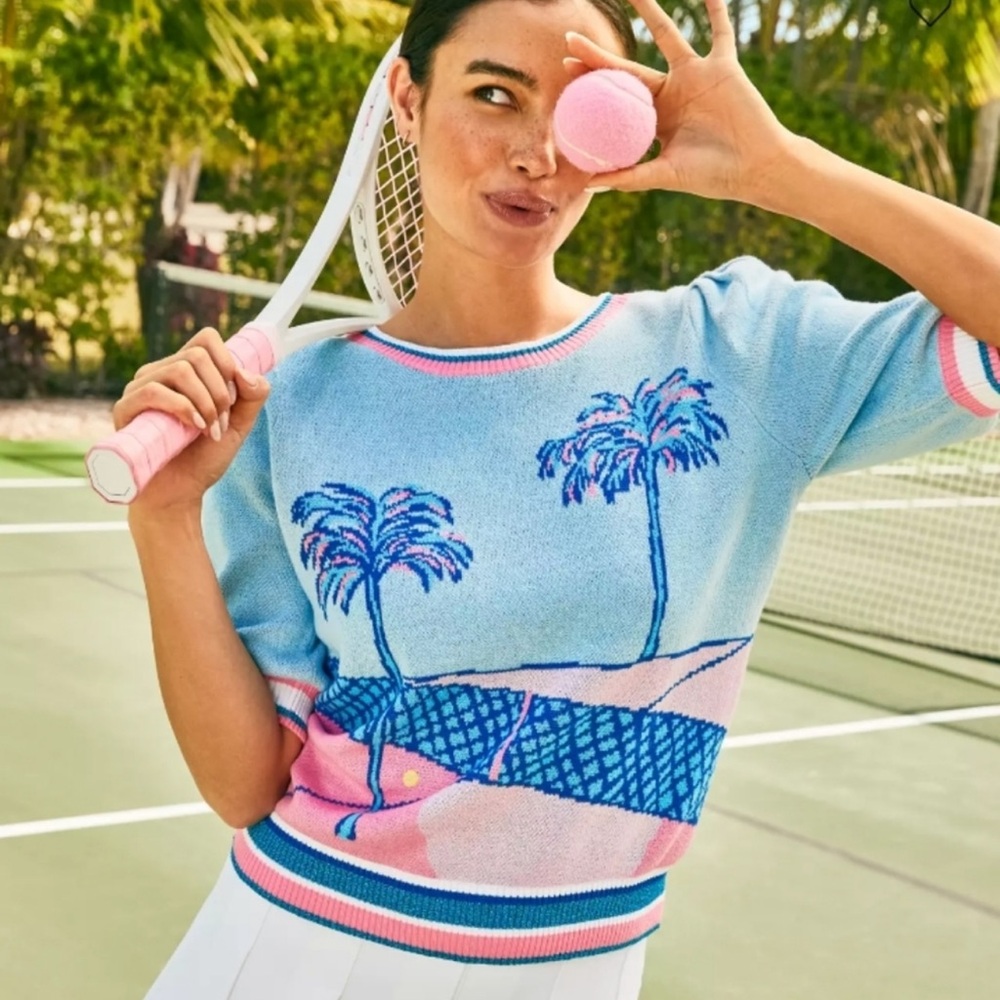 Lilly Pulitzer Ravello Blue Perfect Match Intarsia Vivie Sweater Size XL
